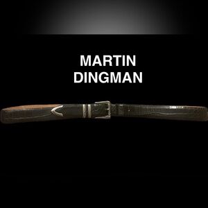 Martin Dingman Alligator Grain Calf Leather Belt Black New